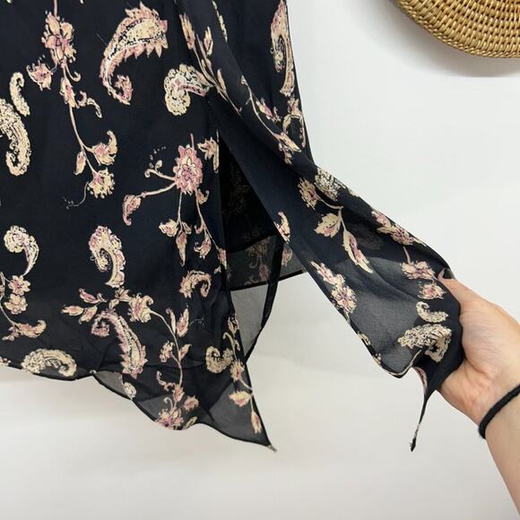 Vintage Y2K 2000s Merona Black Paisley Asymmetrical Hem Slit Midi Skirt Small - Picture 5 of 6